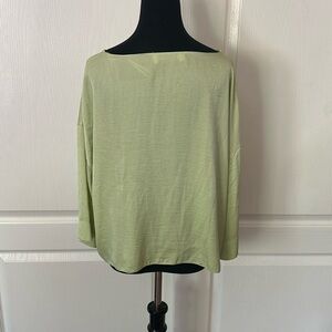 MOUTAKI GREEK GREECE GREEN 3/4 SLEEVE BLOUSE Silky lightweight BOAT NECK